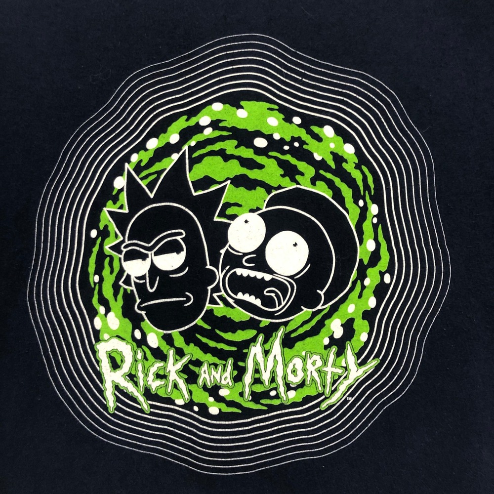 Rick and Morty Graphic T Shirt Adult Swim Large Navy Blue Short Sleeve